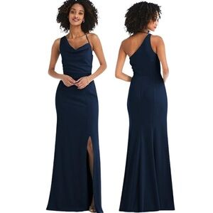 After Six Dessy Crepe One Shoulder Draped Cowl Neck Maxi Dress Sz 10